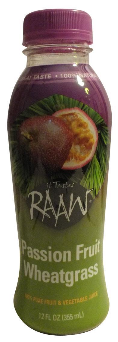 Raaw Passion Fruit Wheatgrass RAAW United States Juice & Juice Drinks Event Date: Jan 2015 Price: US 2.50 EURO 1.