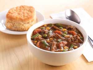 Hearty Beef Burger and Vegetable Soup Yield: 36 servings This soup is a great way to use up leftover beef patties. Water 5 qt. 2 cups 11 lb. 212646 Pioneer Low-Sodium Roasted 1 bag 13 oz.