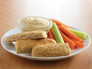 Biscuit Thins with Hummus and Veggie Dippers Yield: 64 servings A touch of oregano makes these biscuits even more delicious when served with hummus. Water 5 cups 2 lb. 8 oz.