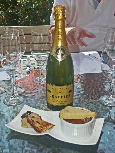 These are the notes of the 7 th annual terrine event held au jardin, in which 6 people create terrines or similar dishes ahead of time, and then serve them with wines they feel should enhance the