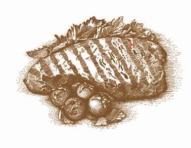 SPECIJALITETI OD MESA Meat specialties / SPÉCIALITÉS DE LA VIANDE / Мясные блюда Njeguški stek (svinjski file punjen kajmakom, pršutom i sirom), sa pomfritom i povrćem na