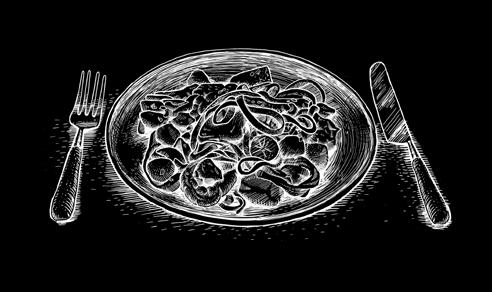 (seiche, moules, calmars, lotte) Специальное блюдо рыбака: Спагетти в черном соусе (каракатица, мидии,kальмары, морской черт)