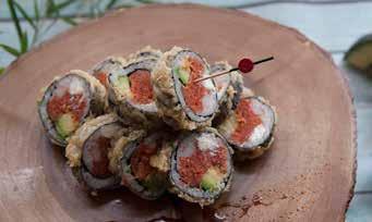 spicy mayonnaise * Deluxe Rainbow 13 Blue crab, lobster & cucumber topped w. assorted raw fish & avocado * Sweet Heart 16 Crunchy spicy tuna wrapped w. tuna, served w.