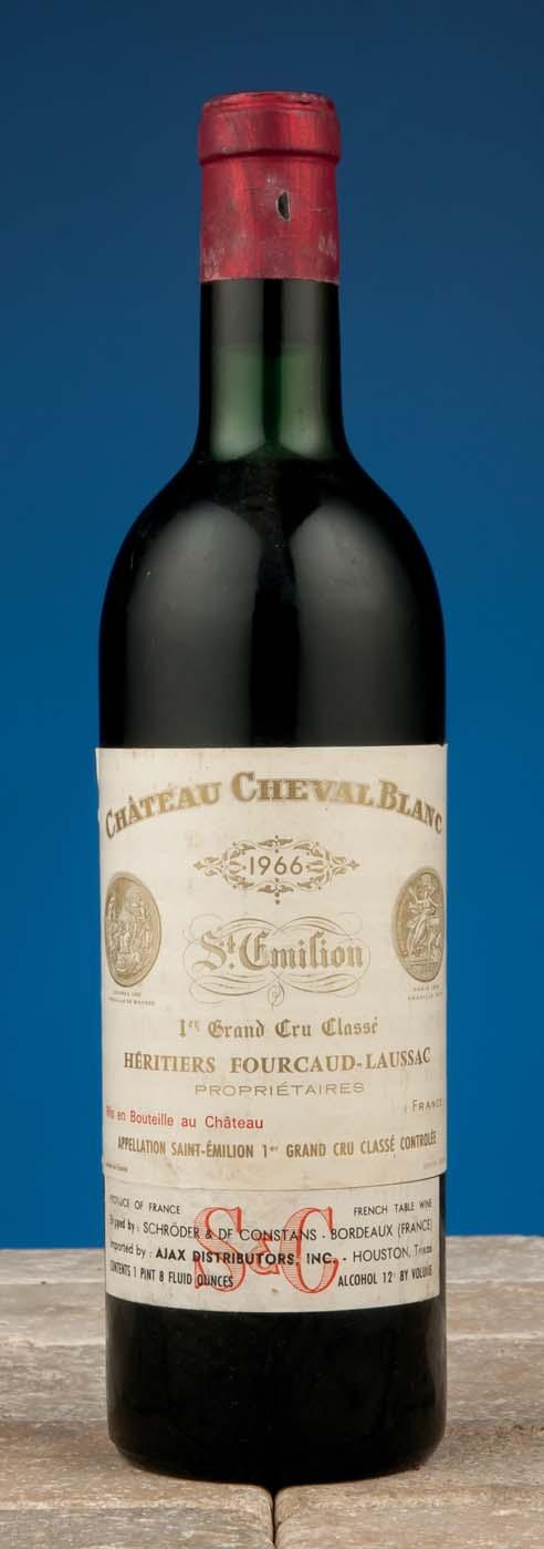 Château Cheval Blanc 1966 St-Emilion, 1er grand cru classé (A) One top shoulder, one very high shoulder level; one capsule corroded and damaged, one slightly corroded...wonderful definition on the nose.