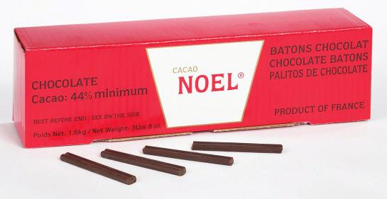 Item# Description Unit Size/ Case NOE203 Chocolate Batons 44% 7.5cm L x 1.75cm W x 0.5cm H NOE204 Chocolate Batons 44% 7.