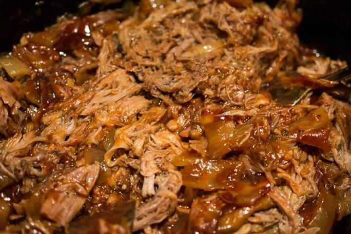 Pulled Pork 2 medium yellow onions, thinly sliced 4 medium garlic cloves, thinly sliced 1 cup chicken stock or lowsodium chicken broth ½ cup apple cider vinegar 1 tbs packed dark brown sugar 1 tbs