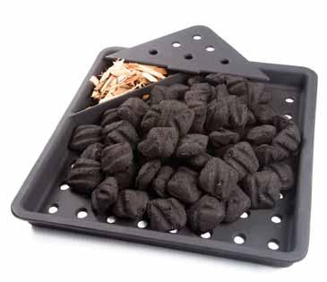 The glowing briquettes emit infrared energy to the food being cooked, with very little drying effect.