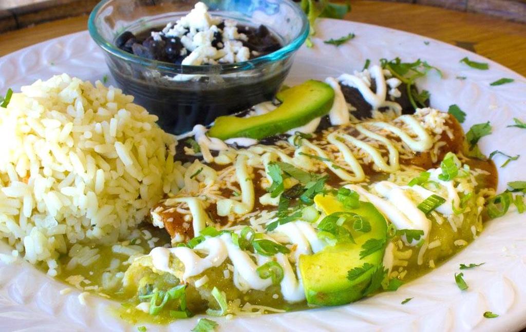ENCHILADAS Our Enchiladas Served with Your Choice of Red Rice or Green Rice or Cilantro White Rice or Vegan Rice & Served with Black Beans. Luncheon Plate [Choose 2] 10. Dinner Plate [Choose 3] 13.