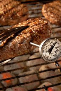 Determining Doneness Insert an instant read thermometer into the center or thickest part of a meatloaf or meatball, or horizontally from the side into the center