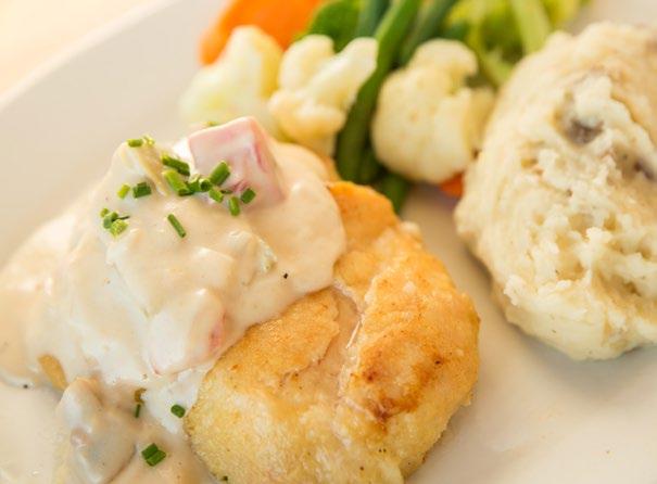 Sauce, Artichoke hearts, Mushrooms & Chives Cordon Bleu Breast of Chicken Stuffed with Canadian Style Bacon & Cheese Beef Selections Garden or Caesar Salad Selection Choice Of One: Sliced Roast New