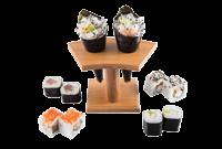 Jacques Selection of tuna, salmon, scallop and prawn Nigiri Sushi Assortiment de Nigiri Sushi de thon, saumon,