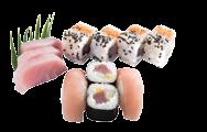 3 pcs Sashimi de saumon / 2 pcs Roses au saumon / 2 pcs California roll au saumon / 2 pcs Nigiri de saumon / 6