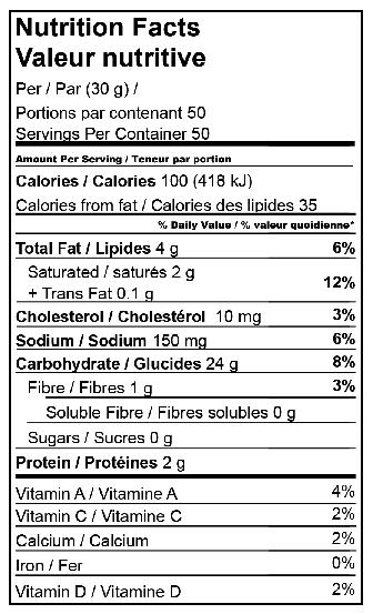 Kasha Wrap Pie Shell Samosas Potato Green Pea Nutrition Facts Valeur nutritive Nutrition Facts Valeur nutritive Per 110g (110g) pour 110g (110g) Per 50 g (50g) pour 50 g (50g) Amount Per Serving /