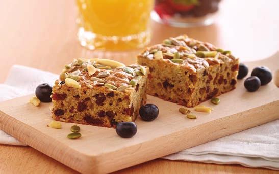 seeds and oats. Serves per tray: 32/28 Trays per Carton: 4 Approx serving size: 56g (32 serves) Orange & Almond Cake 1.