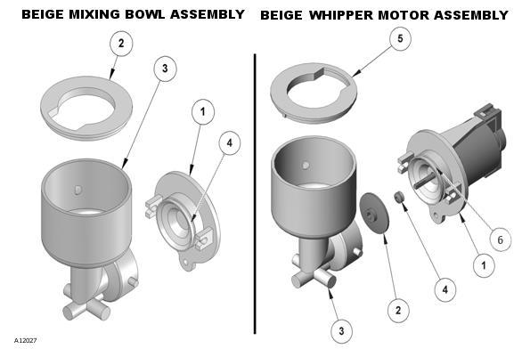 ITEM BEIGE MIXING BOWL ASSEMBLY (BLIND) PARTS LIST PART NUMBER QTY DESCRIPTION 1 4214507 1 BLIND WHIPPER BASE BEIGE 2 4214461 1 STEAM TRAP BEIGE 3 4214462 1 WHIPPER CHAMBER GREY 4 4219536 1 `O RING