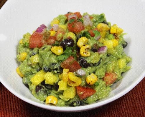 Poblano Guacamole Mix together poblano avocado pulp with jalapeño corn salsa, ripe mango and black beans for an authentic addition to any meal.