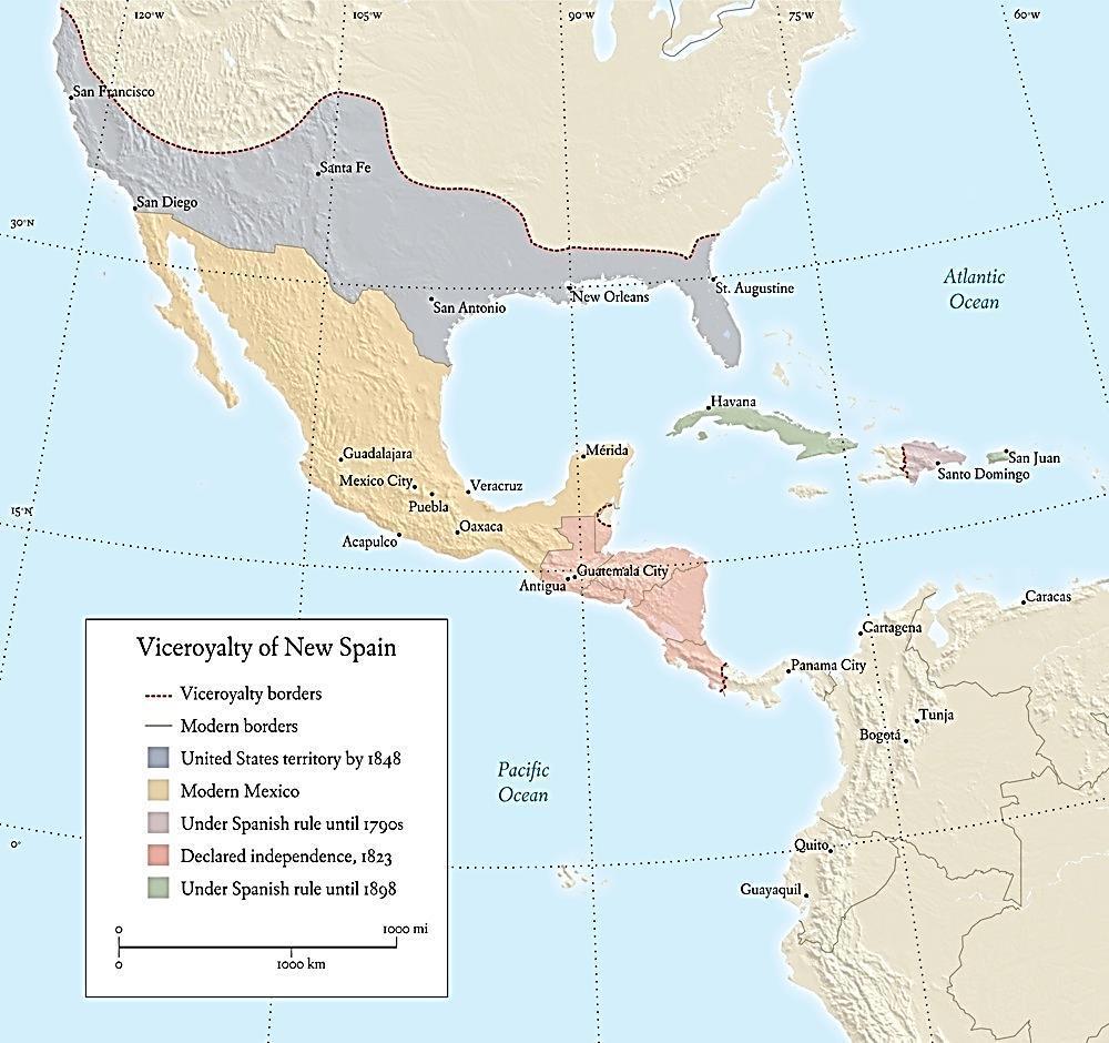 Spain Organizes its Empire Viceroyality (or province) of New Spain 3. = Capital of the Viceroyality of New Spain 1.