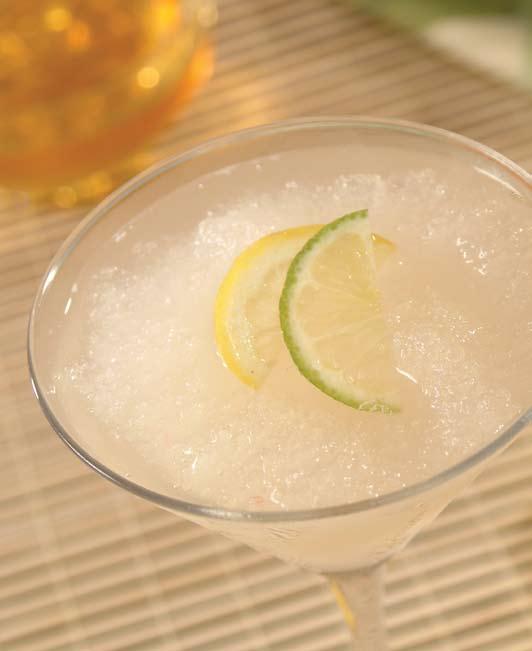 Montel s Ginger Ale blended. Serve with a orange slice. 1/2 cup of seltzer 1/2 inch piece ginger, peeled 1 lime 1/2 lemon 3 tbsp. honey 1 cup ice Margarita the lid.