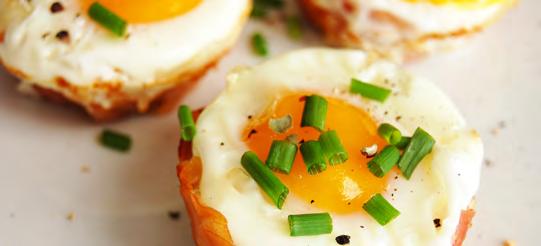 Baked Prosciutto Egg Cups Eggs are cracked into prosciutto-lined muffin tins for this easy-to-prepare breakfast.