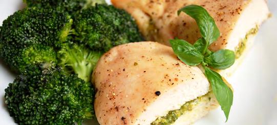 Stuffed Pesto Chicken To create a dinner that is slightly more elegant and tasty, stuff simple chicken breasts with delicious, nutty basil pesto.