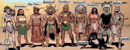 Provide one example of an Aztec god and describe how they