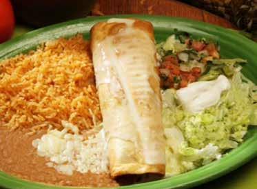 Smothered with cheese sauce and served with rice, beans, lettuce, sour cream and pico de gallo 7.