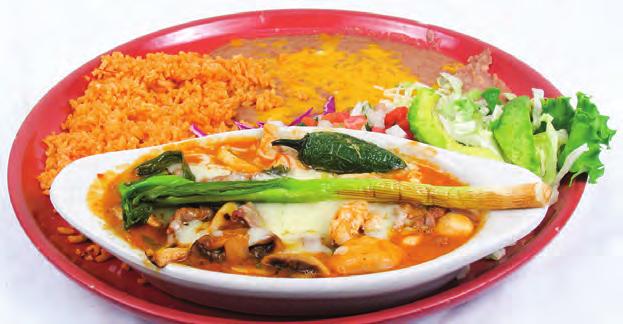 Mexi-Vegi Mexi-vegi are served with your choice of refried or Rancho (cholesterol-free) beans and Mexican rice or buttered white rice. ENCHILADAS ESPINACAS 8.