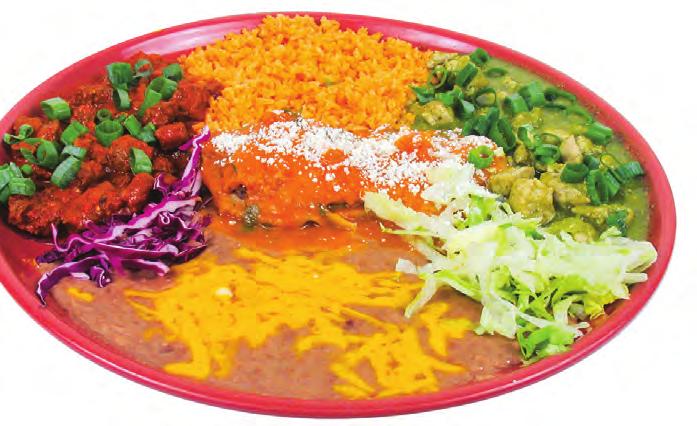 Topped with sour cream, Cotija Mexican cheese and tomatoes. Served with Mexican rice or buttered white rice, beans, pico de gallo and avocado slices. Dos Amigos 15.
