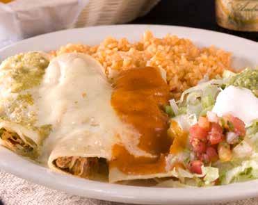 Burritos & Enchiladas Burrito Fajita A flour tortilla filled with your choice of grilled chicken or steak cooked with onions, tomatoes and bell peppers smothered with cheese sauce.