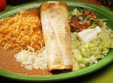 Smothered with cheese sauce and served with rice, beans, lettuce, sour cream and pico de gallo 7.