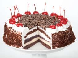 black forest s e r v e s 1 2-1 6 s e r v e 7" s 6 chocolate raspberry * Can be pre-sliced into 12, 14, or 16 portions. Talk about an impressive cake!