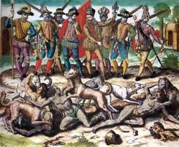 De Soto traveled from village to village looking for gold. The cruelty of De Soto and his men is legendary. Spaniards frequently released vicious dogs to attack the natives.