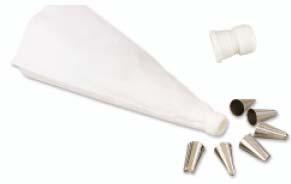 Pastry Bag and Tubes Cone-shaped cloth or plastic bag with open end that