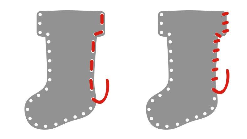 With a single hole punch, punch out the circles around the edges of both stockings as accurately as