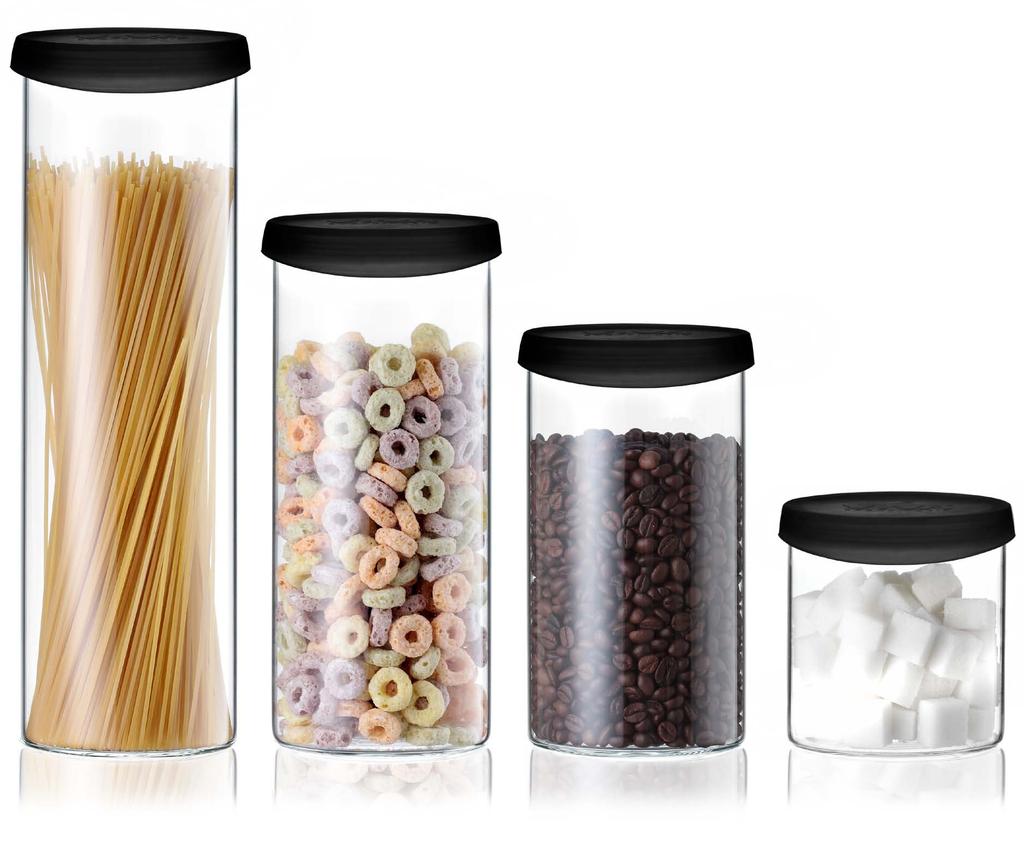 IGLOO glass canister 500ml, 1000ml, 1250ml, 1750ml Decorative and practical. Crafted of high quality borosilicate glass. Convenient snap-on silicone lids keep foods fresh.