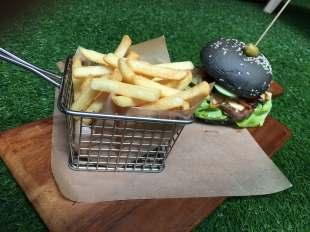 90 A juicy gourmet beef patty together with a slice of aged cheddar and an array of fresh vegetables in a burger bun, accompanied with straight cut fries, which will surely satisfy anybody s cravings