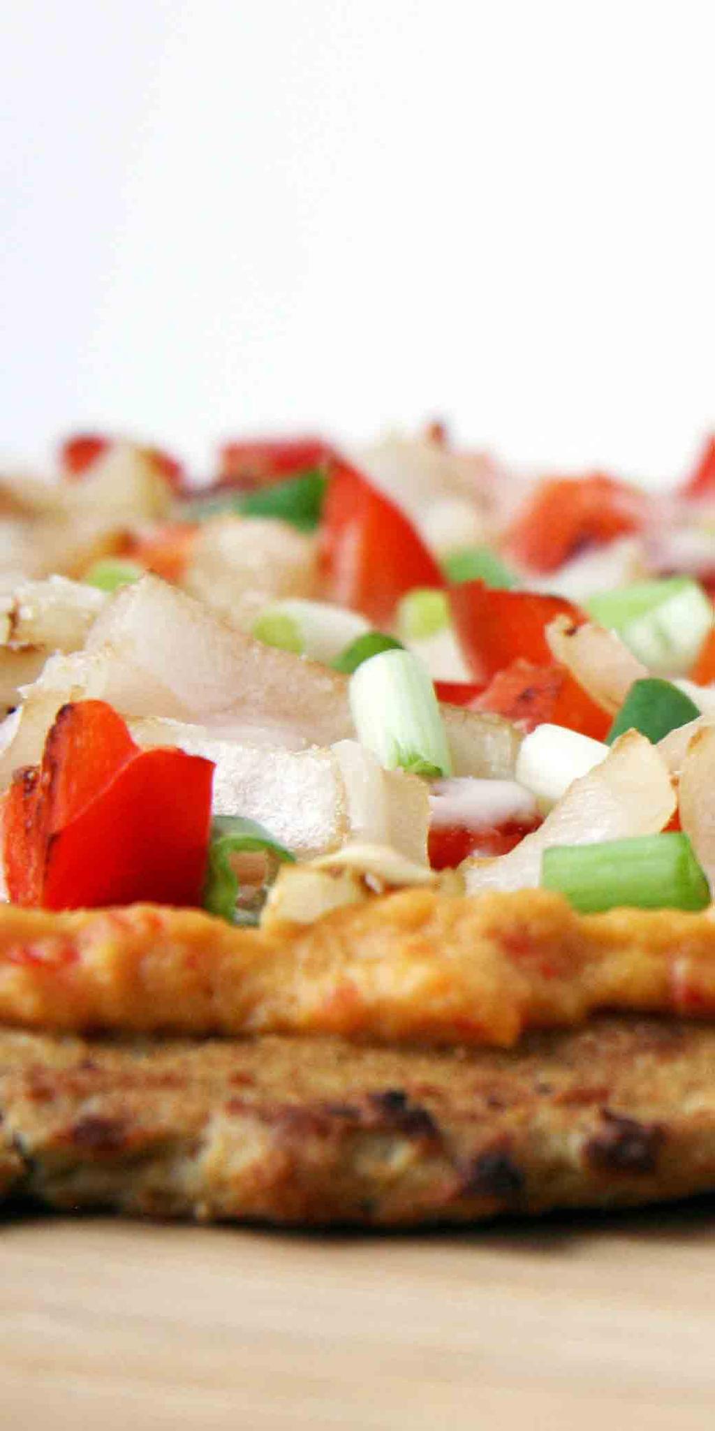 VEGGIE PIZZA 1 teaspoon olive oil ½ tin tomatoes ¼ onion, diced finely 1 tablespoon dried mixed herbs Pinch of salt 1 wholemeal Lebanese pita bread (1 large or 2 small) 3 cups of your favourite