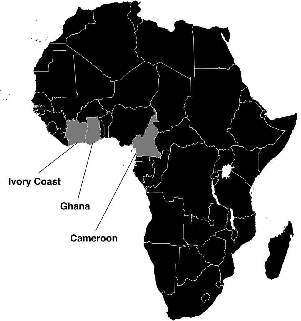 Most cocoa is grown in countries in Africa.