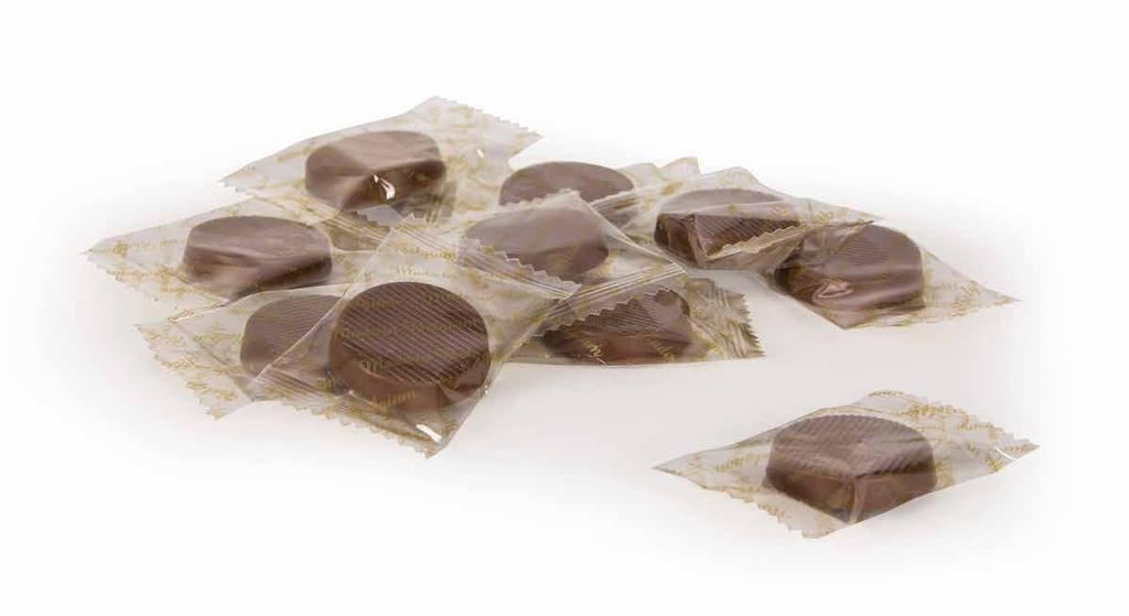 Filled chocolates 403451: 5g Belgian mini milk chocolates with hazelnut filling 140g 403490: 5g Belgian mini dark chocolates with dark