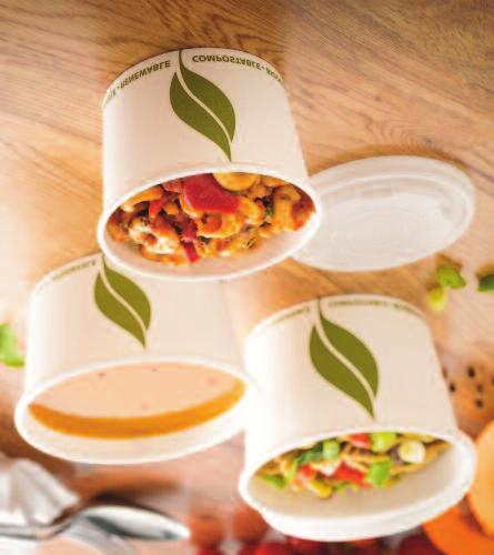 Leaf 2 Design White Paperboard Food Containers Leaf 2 design white paperboard food containers with PLA lining are certified compostable according to DIN EN13432 standards and are printed with the Din