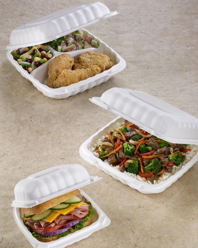 Hoagie Containers EARTHCHOICE TFPP SmartLock Hinged Lids Textured Sidewalls SmartLock Closure System TFPP Talc-Filled Polypropylene 40% average talc blended material with polypropylene reduces