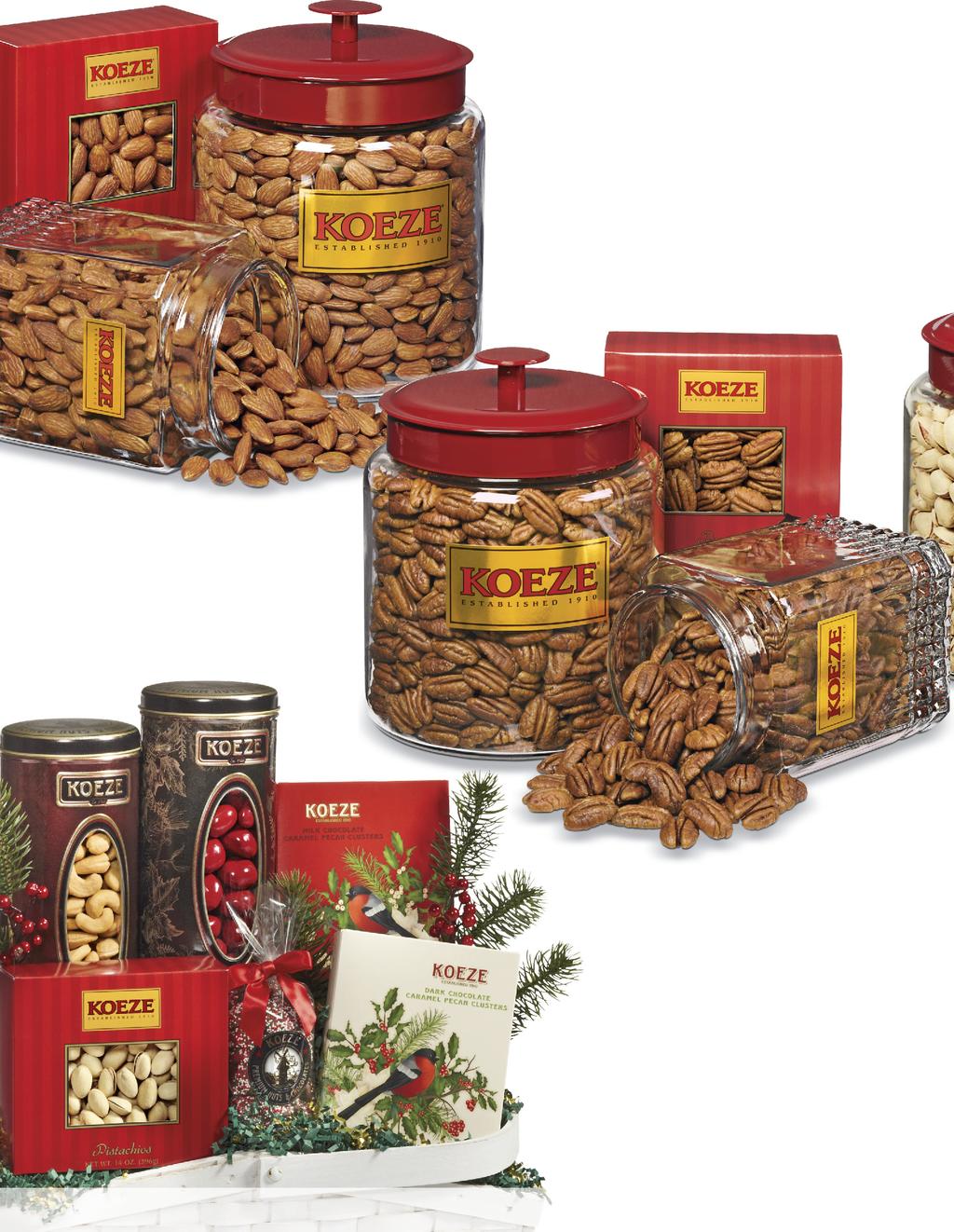 ALMONDS, PECANS KOEZE S ROASTED ALMONDS Carefully roasted and salted California almonds have starred with our cashews in Koeze s mixed nuts for decades.