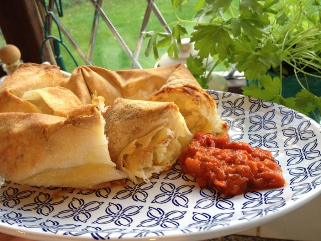 Ayvar with Filopastry (cheese & egg) This Filo pastry Gibanica is Serbian signature dish, inherited from our Grannies which requires minimum skill to wrap the pastry sheets.