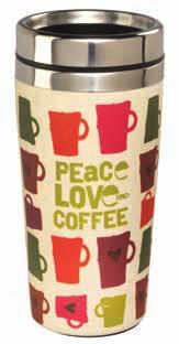 00 3143 Peace, Love, Coffee Travel Mug Taza de Viaje Peace, Love,