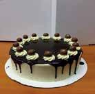 91 ex gst $23 inc gst BLACK FOREST Chocolate sponge layered with sugar syrup and Kirsch flavouring, white mousse and dark sweet cherries.