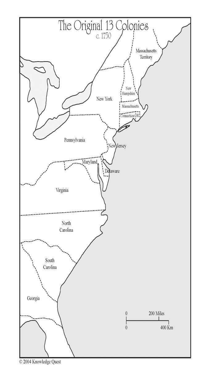 Describe the geography and climate: Color and label the correct regions on the map below: Mid-Atlantic Colonies: New York, Pennsylvania, New
