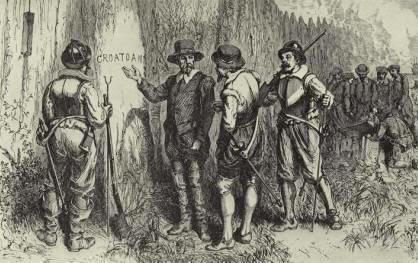 SCENARIO 1: THE COLONISTS TRAVELED TO CROATOAN ISLAND The first clue is a message carved on a palisade that was discovered by Governor John White in 1590 on Roanoke Island.