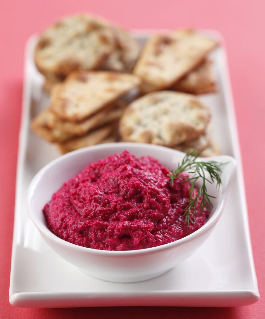 AN ODE TO BORSCHT LENTIL DIP 1½ cup (375 ml) fully cooked lentils or canned lentils, drained and rinsed 2 /3 cup (160 ml) pickled beets, semi-drained 4 Tbsp (45 ml) sour cream (save 1 Tbsp for