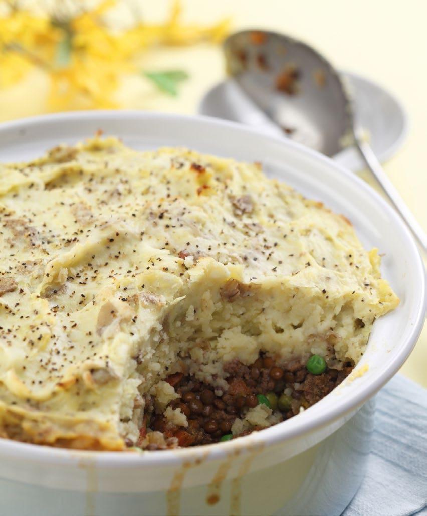 LENTIL SHEPHERD S PIE 2 lb (1 kg) Yukon Gold potatoes, quartered ¼ cup (60 ml) butter ¼ cup (60 ml) milk salt and pepper canola oil, for cooking 1 onion, chopped 2 garlic cloves, crushed 2 carrots,