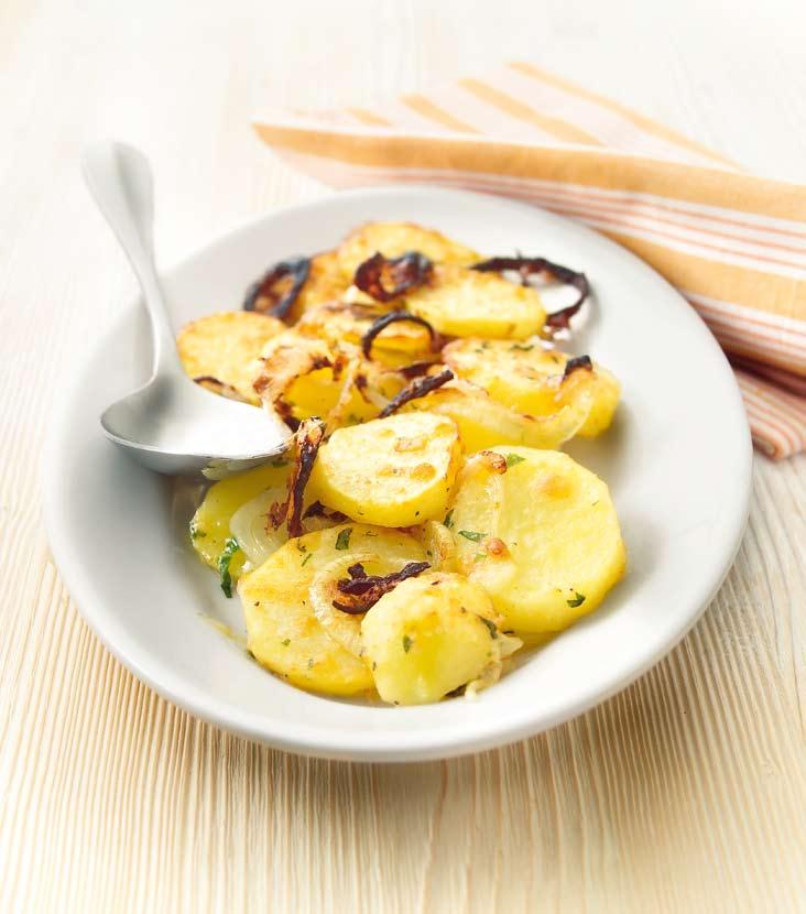 R7 Super-quick potatoes Mix the onions and potatoes together with the oil, then season. Add the Parmesan and stir well.